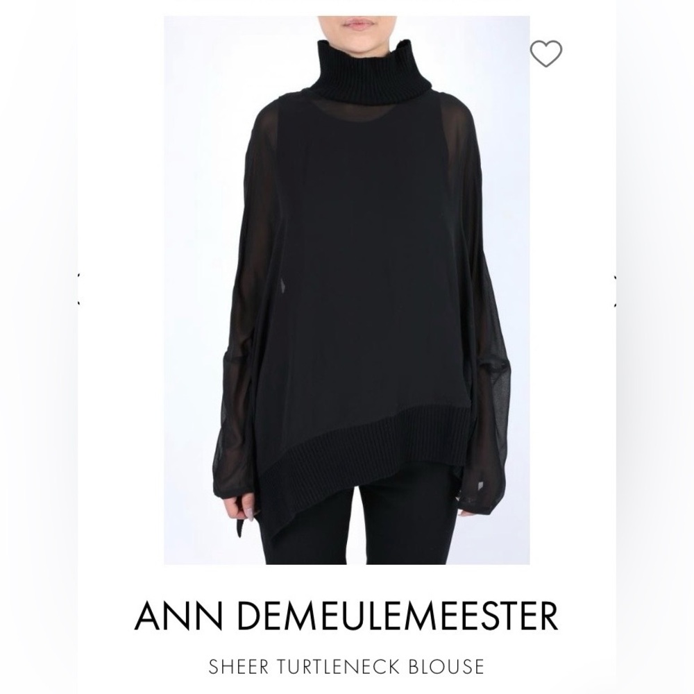 ANN DEMEULEMEESTER SHEER BLACK SILK TURTLENECK BLOUSE NWOT-RET. $795 MINIMALIST
